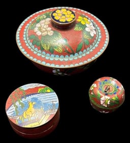 Lot of Three Chinese Cloisonne Lidded Trinket Boxes