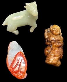 Lot of Three Jade Figures Cow, Person