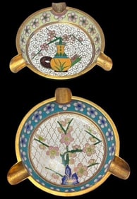 Pair Of Cloisonne Ashtrays Differing Designs on Each