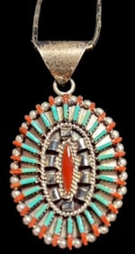 Native American Zuni Signed Ed C Sterling Pendant Necklace