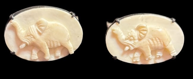 Silver Cufflinks with Carved Bone Elephants