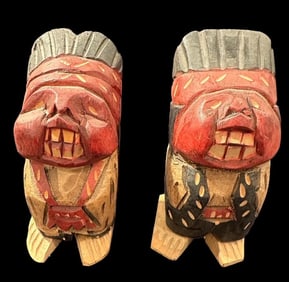 Pair of Hand carved Mid-Century Wood Novelty Wood Indians Adult Theme