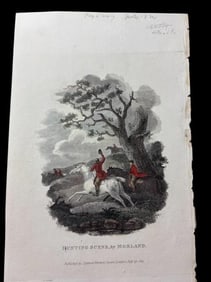1824 Book Plate Etching "Hunting Scene by Morland"