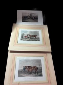 Lot of Three Antique E. Hacker Equestrian Etching Prints