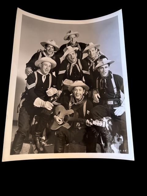 Vintage Sons of the Pioneers Musical Group Photograph: Vintage black and white photograph of musical group Sons of the Pioneers. About 8"x 10" Photo marked 1799-88 in lower right corner. The Sons of the Pioneers are one the United States' earliest western