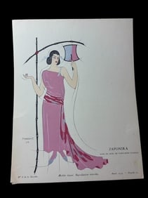 1924 Japonika Robe du Soir, de Madeleine Vionne, Gazette Paris Book Plate