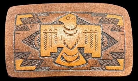 Mid-Century Multi-Tone Leather Thunderbird Belt Buckle