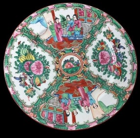 Chinese Export Rose Medallion Hand-Painted Plate/Shallow Bowl
