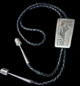 Native American Navajo Yei Dancer Bolo Tie Signed BCT