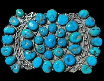 LARGE Native American Navajo Sterling and Turquoise Pin/Pendant