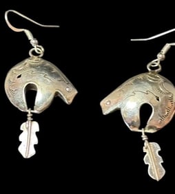 Native American Navajo Sterling Signed JH Dangle Earrings