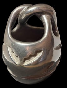 Santa Clara Pueblo Blackware Pottery Vessel  Signed Frances Salazar