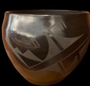 San Ildefonso Pueblo Signed Carlos Sunrise Dunlap Pottery Vessel