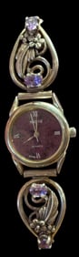 Native American Sterling Ladies Watch with Amethyst Colored Stones