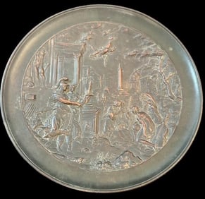 Neo Classical Footed Platter of Copper/Bronze/Brass in Relief - Classic Roman Scene