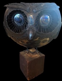 Brutalist Style Metal Owl Sculpture Signed by Lott