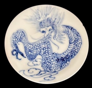 Blue and White Imari Style Dragon Decorative Plate