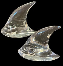 Pair of Signed Daum, France Art Glass Angel Fish Figures