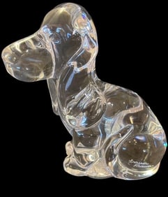 Signed Daum, France Art Glass Hound Dog Figure