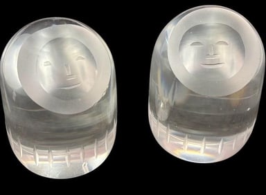 Pair of Art Glass Inuit Child Figure Paperweights