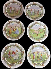 Set of Six Bridgewood and Son Golf Themed Dinner Plates