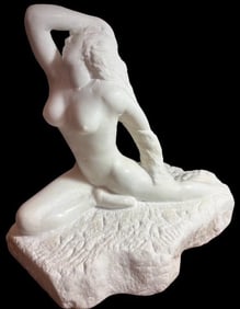 Esoteric Art Center Nude Woman Marble Statue - Signed Leon Brown