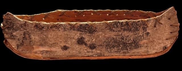 Native American Hand Carved and Assembled Birchbark Canoe