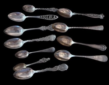 Lot of Eleven Sterling Silver Souvenir Spoons