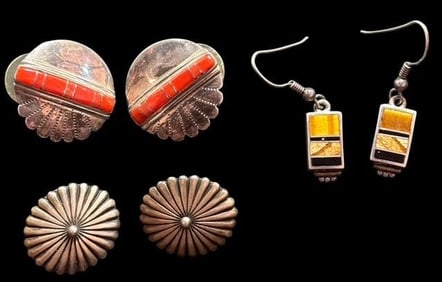 Three Pairs of Navajo Pierced Earrings