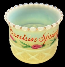 Excelsior Springs, MO Souvenir Vaseline Glass Toothpick Holder
