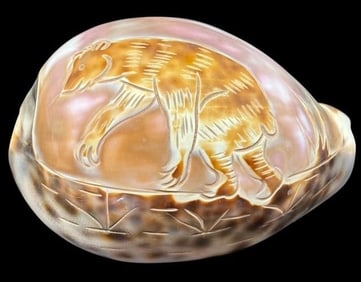 Unique Hand Carved Bear on Seashell