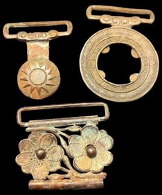 Lot Of Three Antique Copper Chinese Belt Buckles