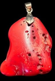 Coral Chunk Pendant With 18K Gold Filled Bail