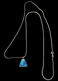 Sterling and Aura Quartz Signed Pendant Necklace