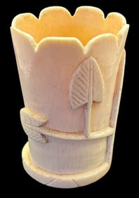 Carved Bone Tube/Holder Antique Etched Floral