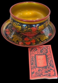Russian Folk Art Painted Bowl And Plate Lacquerware