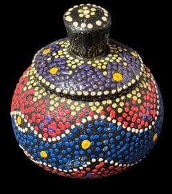 Hand Made and Painted Lidded Carribean Pot