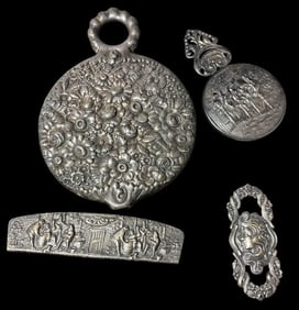 Lot of Four Antique Repoussé Ladies Silverplate Vanity Pieces