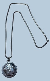 Greek Pendant on Silvertone Chain