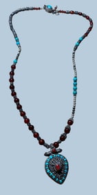 Tribal Middle Eastern Sterling Pendant and Turquoise Necklace