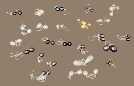 Lot of 24 Pairs of Pearls-Freshwater, Cultured
