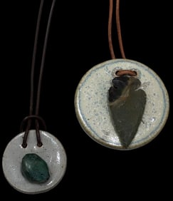 Lot of Two Glazed Pottery Necklaces with Arrowhead and Turquoise Chunk