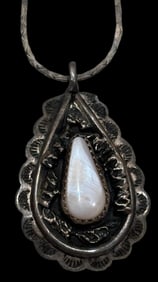 Native American Sterling Necklace with Pink Quartz Pendant Signed JP