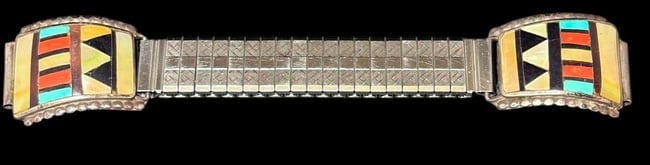 Herbert Ester Cellicion Signed Zuni Pueblo Watch Band