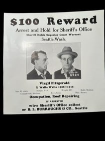 Reward Poster for Virgil Fitzgerald - Seattle Wash 1920