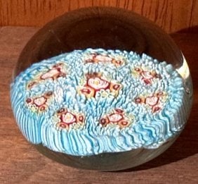 Murano Glass Paper Weight: Murano glass paper weight. Made in Italy. Millefiori design. Approximate size 2.5".