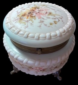 Large Antique Hand Painted Satin Lined Wavecrest Dresser Box