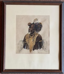 Original Watercolor by South African Artist Simon Mnguni (1885-1956)