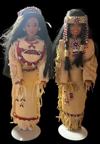 Lot of Two Native American Dolls in Traditional Leather Clothing