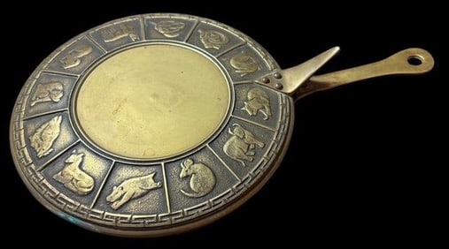 Chinese Zodiac Vintage Brass Nader Butler Pan/Bed Warmer
